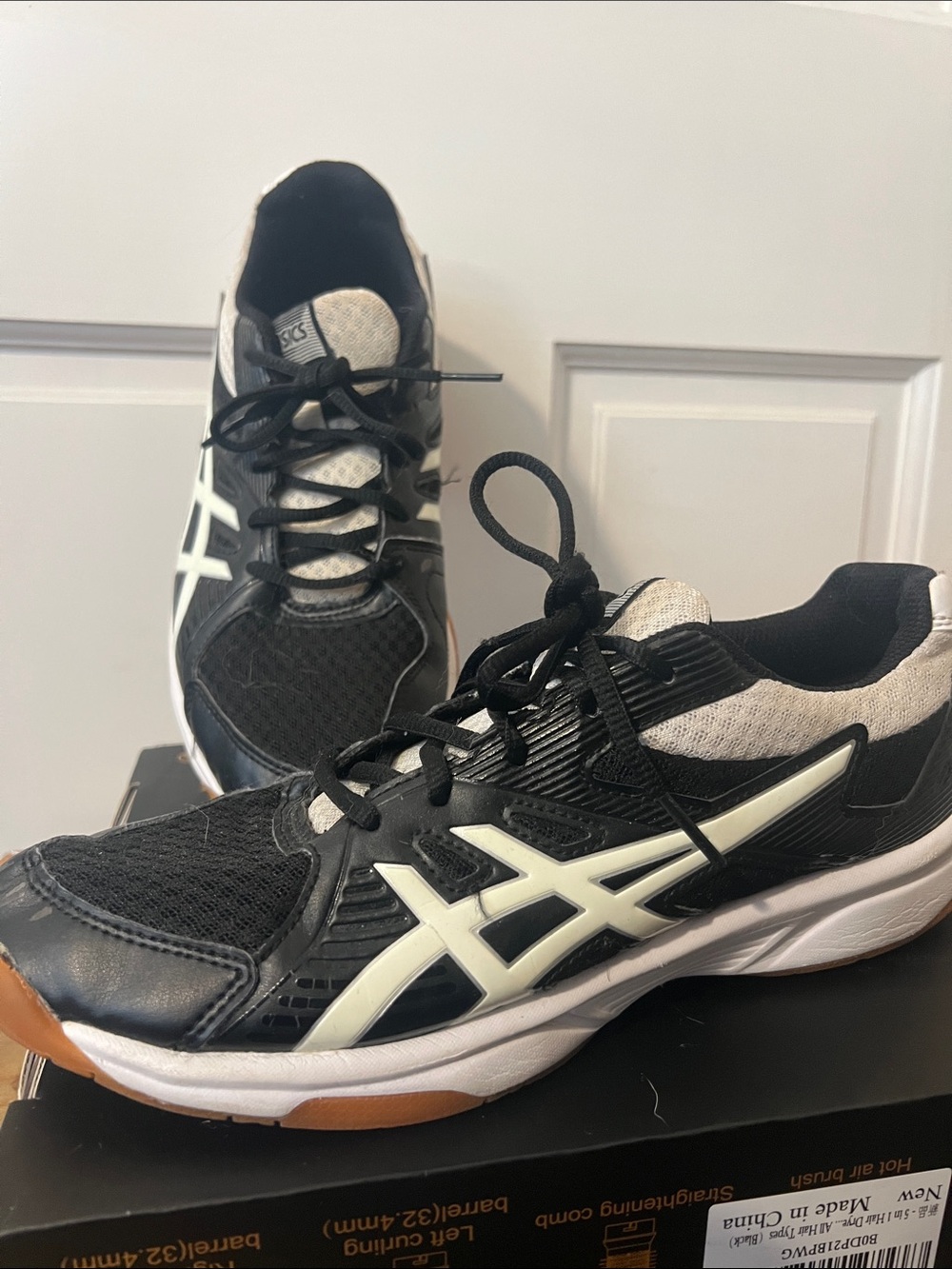 Asics Black and White Womens Indoor Volleyball Sneakers